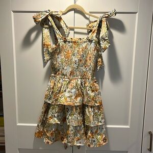 Cleobella smocked tiered dress with adjustable tie bow straps